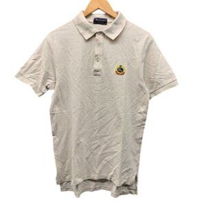 Burberrys Men’s S Beige Cotton Polo‎ Shirt Crest Logo Short Sleeve Vintage USA